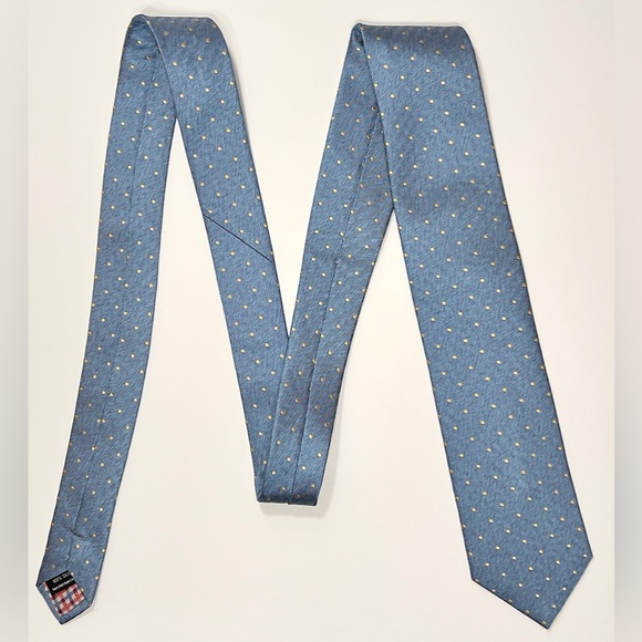 Ben Sherman Tie Modern Light Blue with Gold Polkadots 100% Woven Silk - Picture 3 of 10